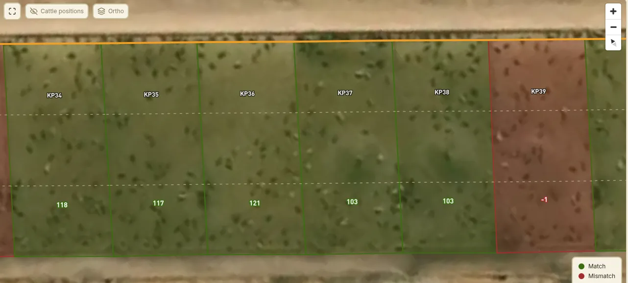 Blurry satellite image of the same six feedlot pens
